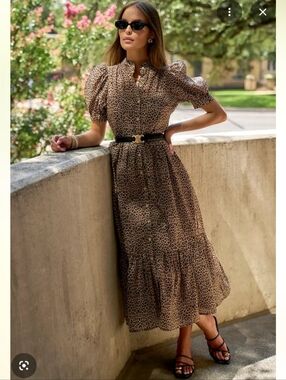 Avara The Martha Leopard Print Puff-Sleeve Dress